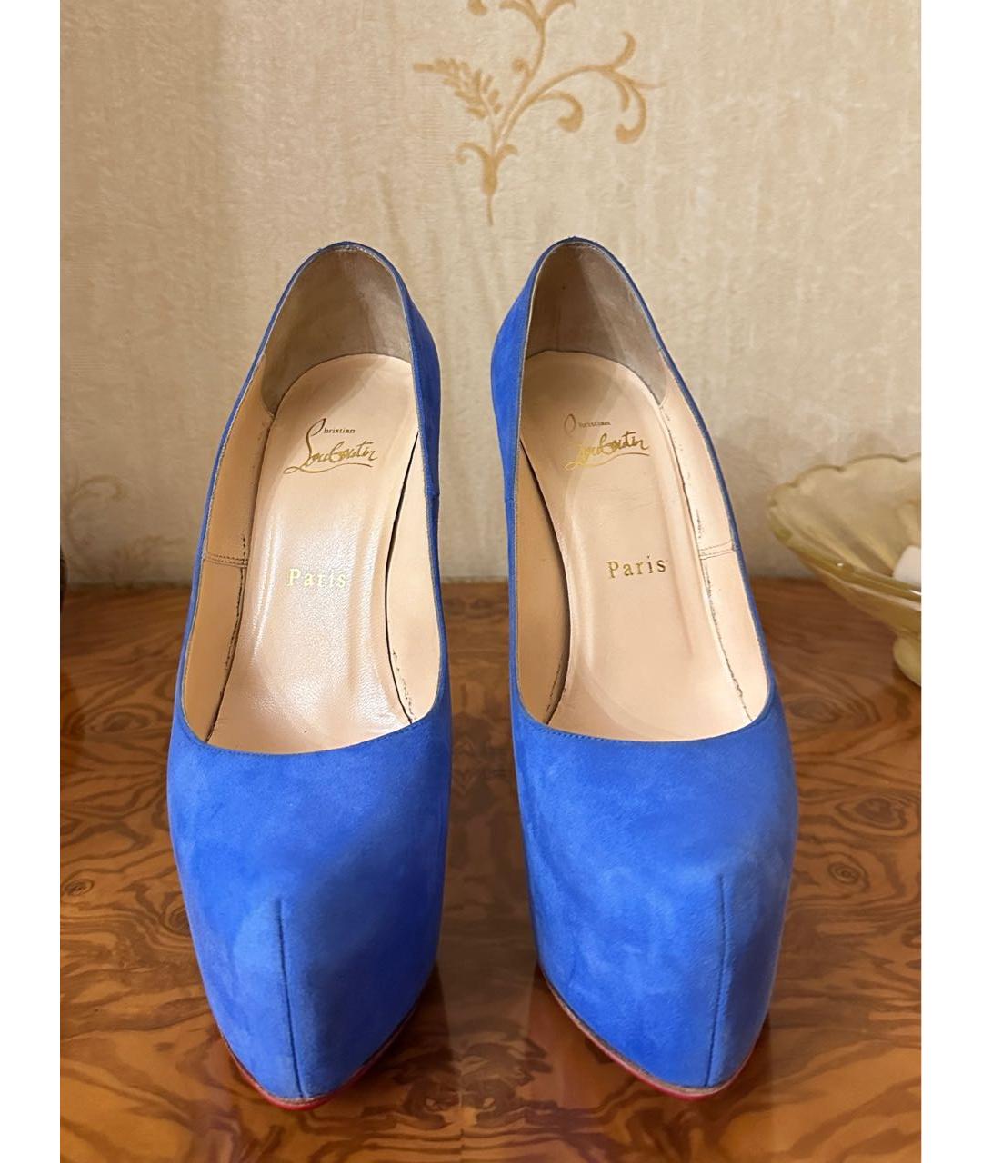 CHRISTIAN LOUBOUTIN Голубые замшевые туфли, фото 2