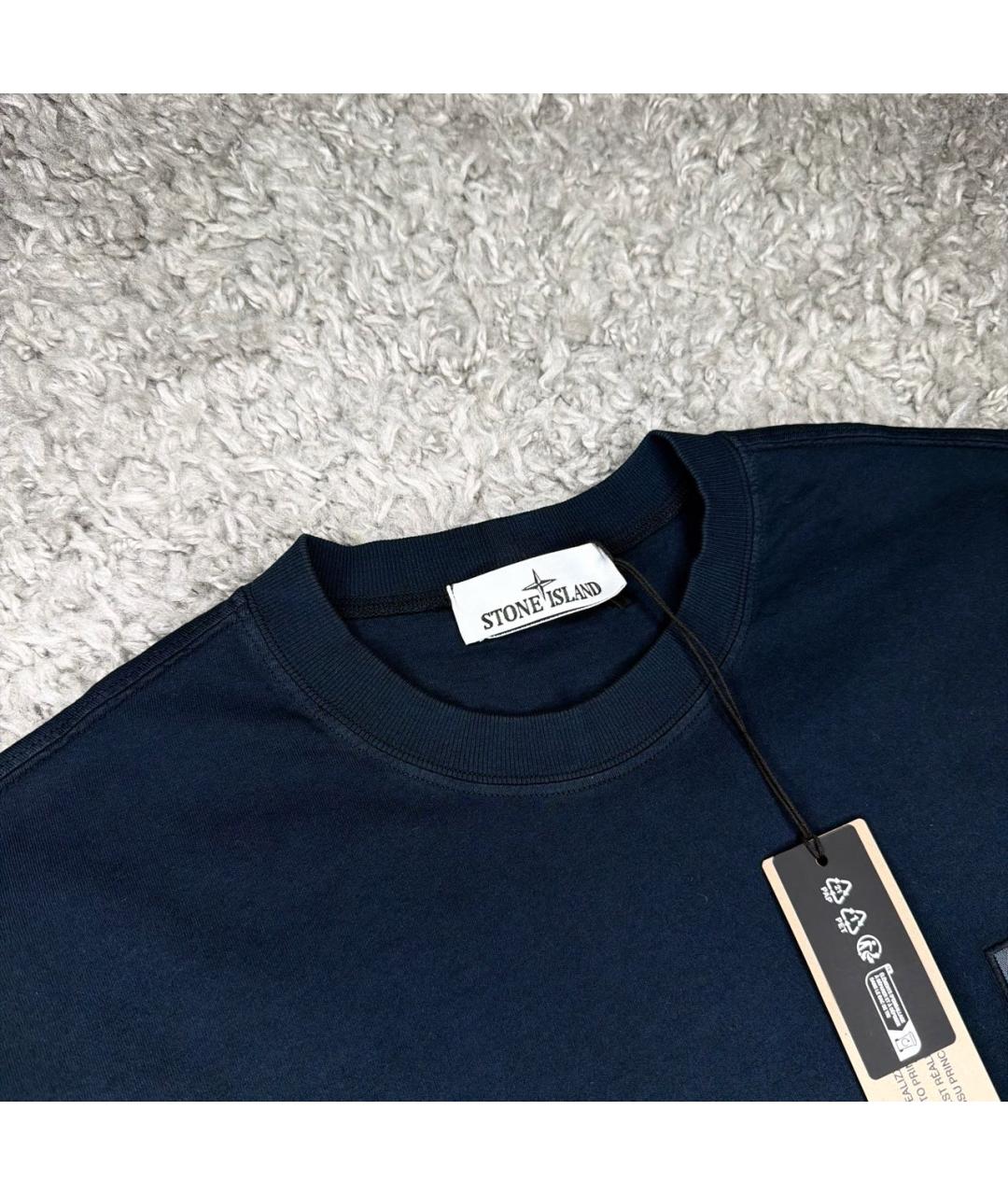 STONE ISLAND Темно-синяя хлопковая футболка, фото 3