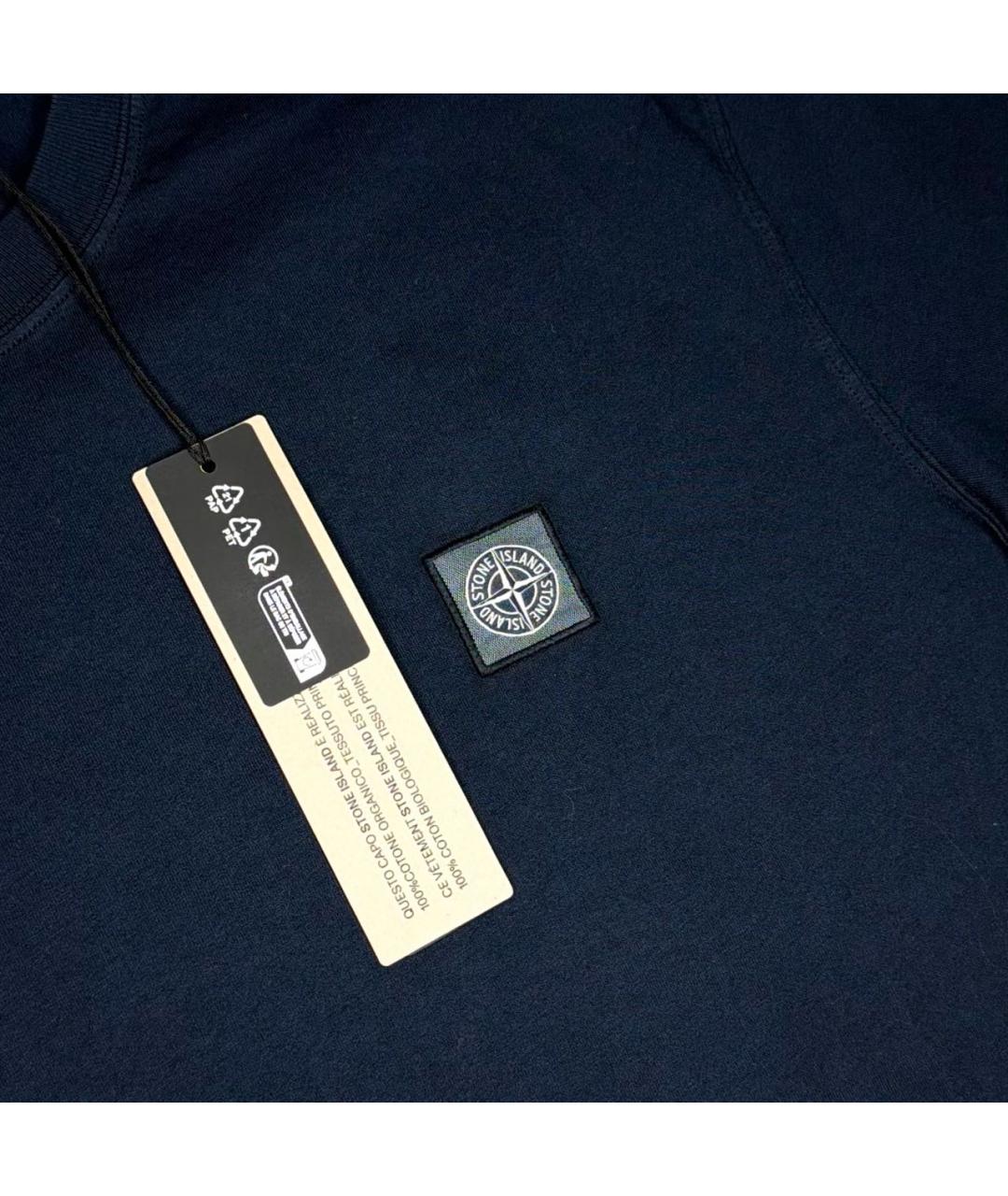 STONE ISLAND Темно-синяя хлопковая футболка, фото 2