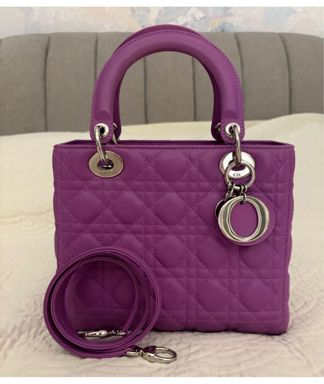 CHRISTIAN DIOR Фиолетовая кожаная сумка через плечо, фото 5