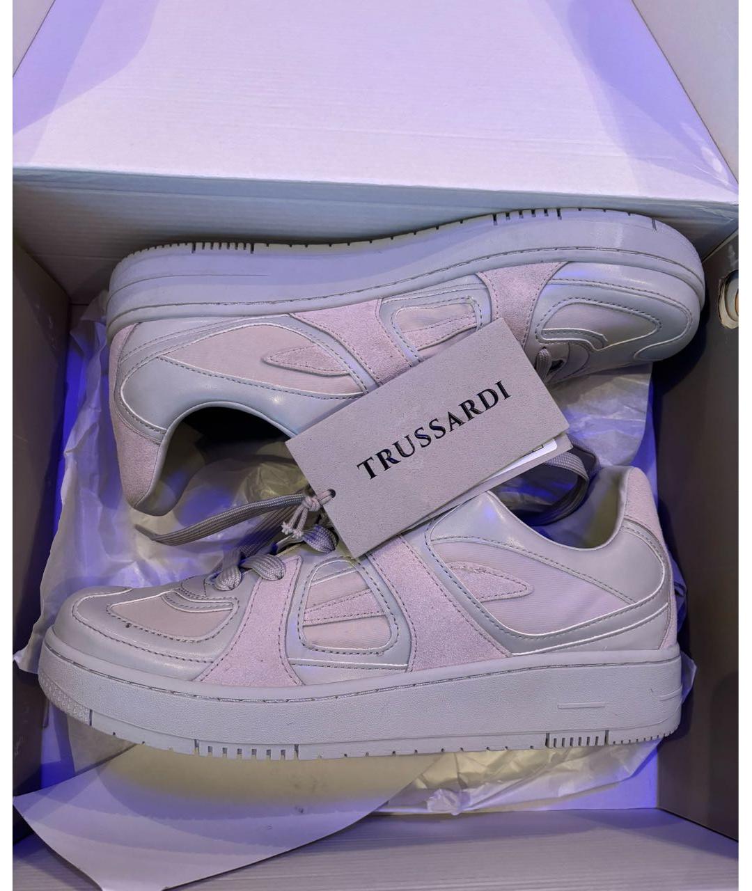 TRUSSARDI Серые кожаные низкие кроссовки / кеды, фото 3