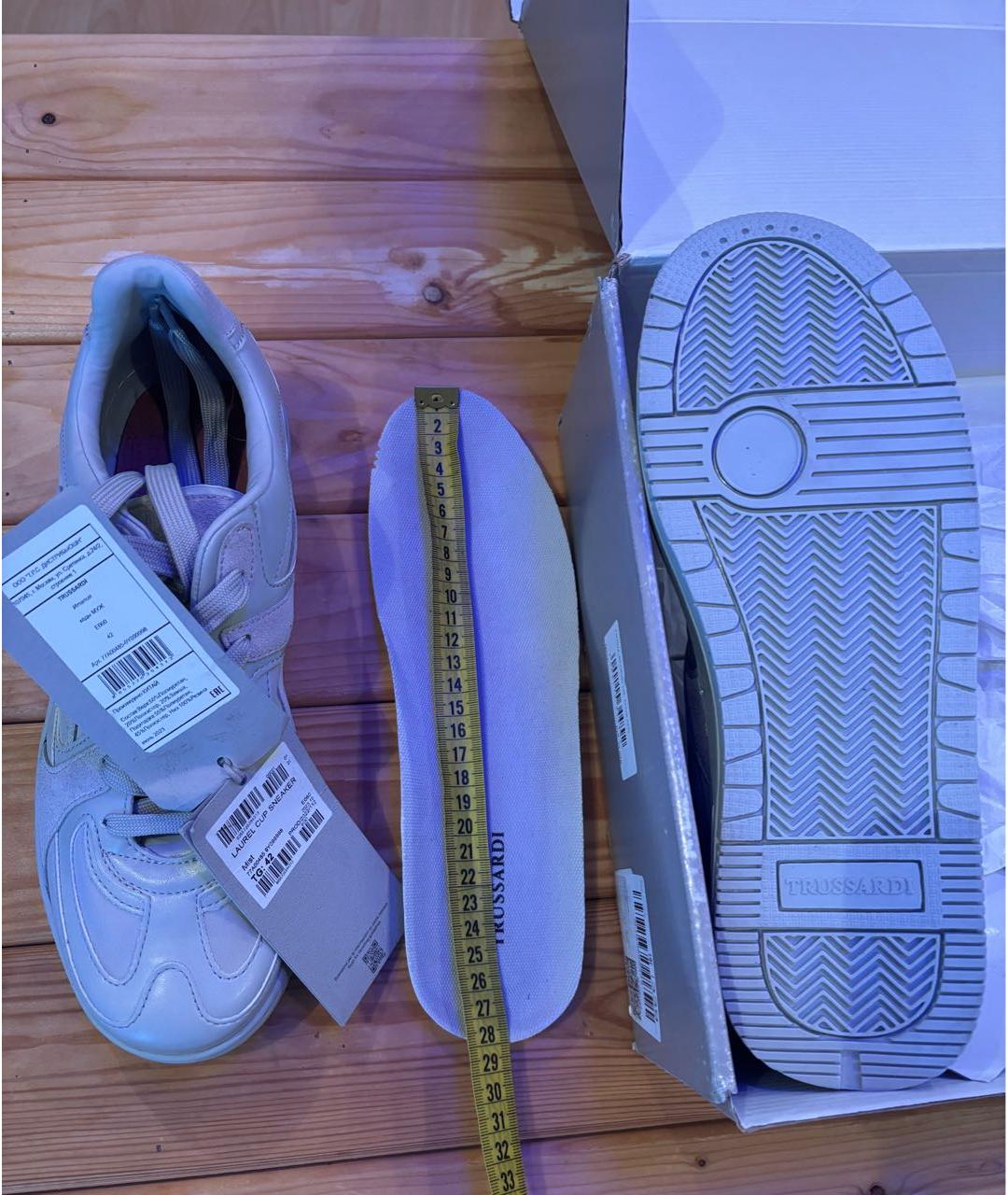 TRUSSARDI Серые кожаные низкие кроссовки / кеды, фото 4