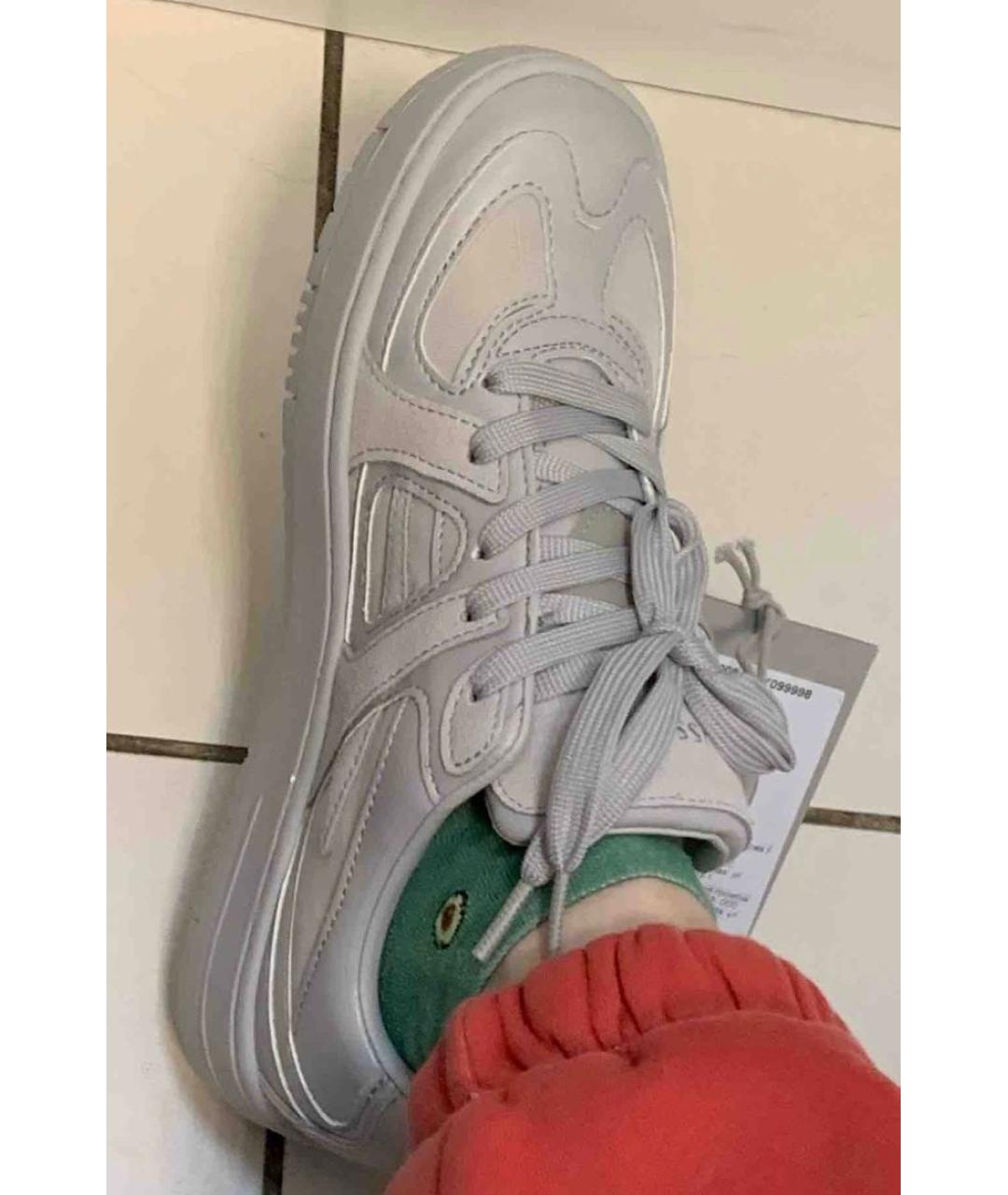 TRUSSARDI Серые кожаные низкие кроссовки / кеды, фото 7