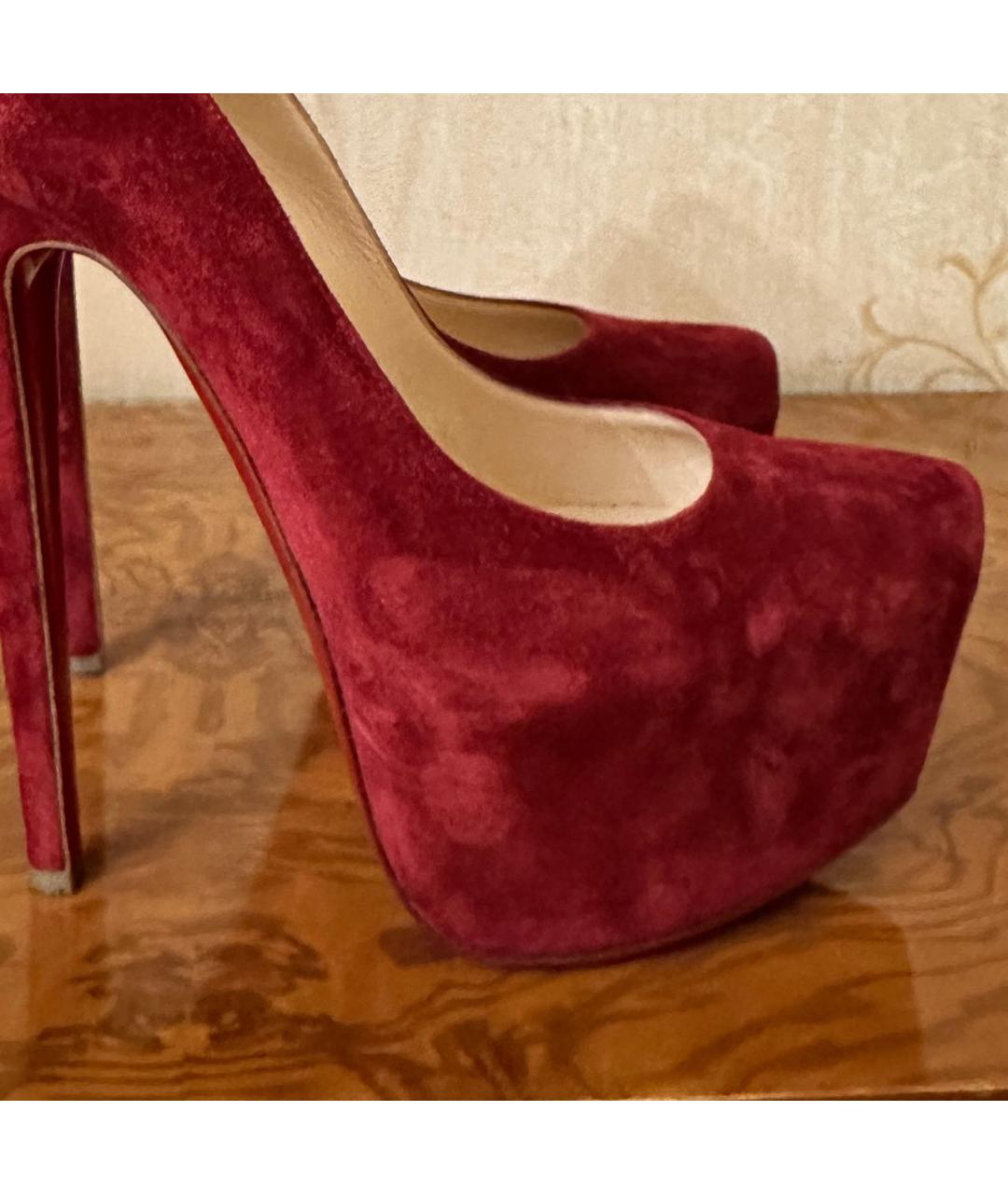 CHRISTIAN LOUBOUTIN Бордовые замшевые туфли, фото 6