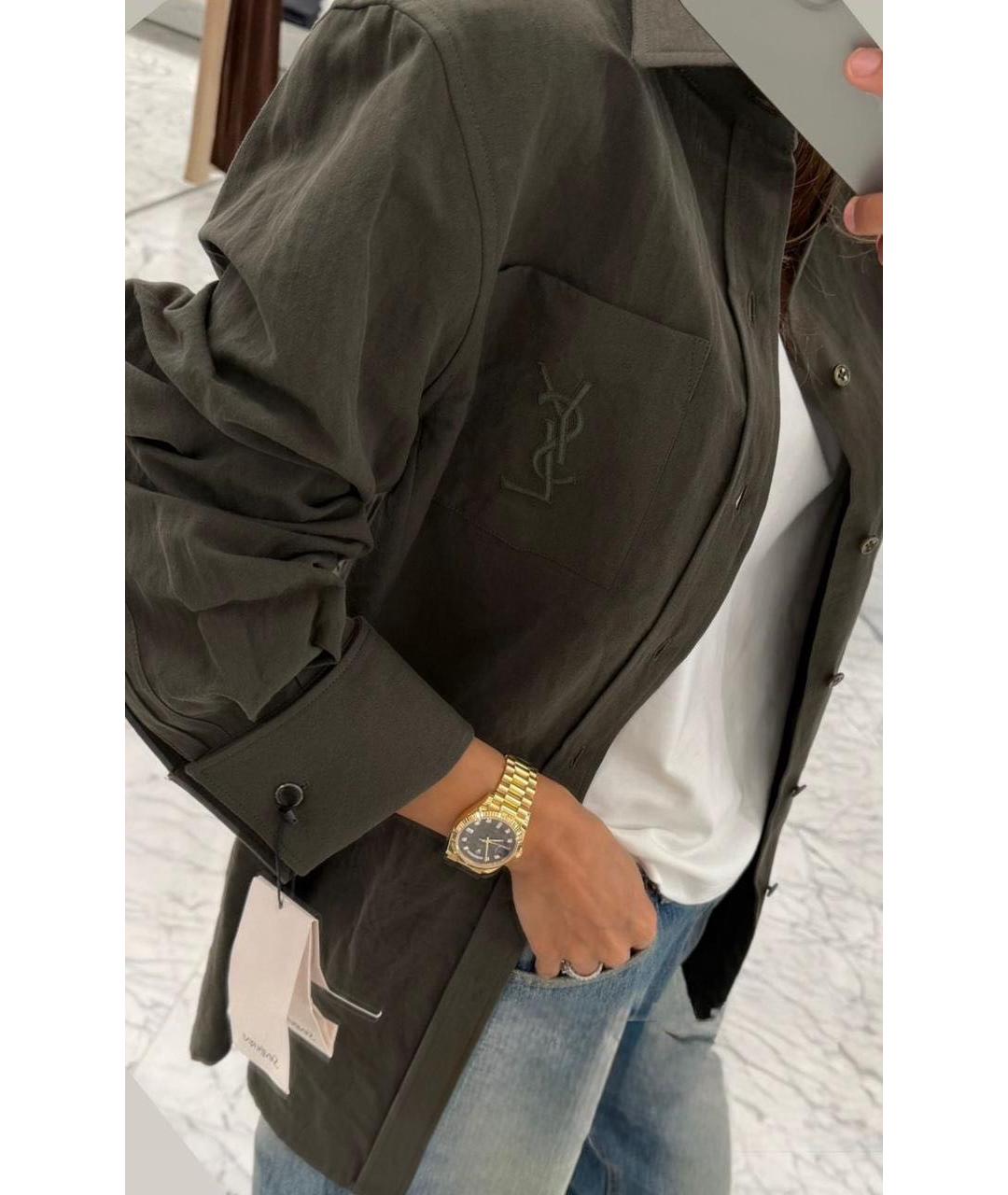SAINT LAURENT Хаки хлопковая рубашка, фото 3