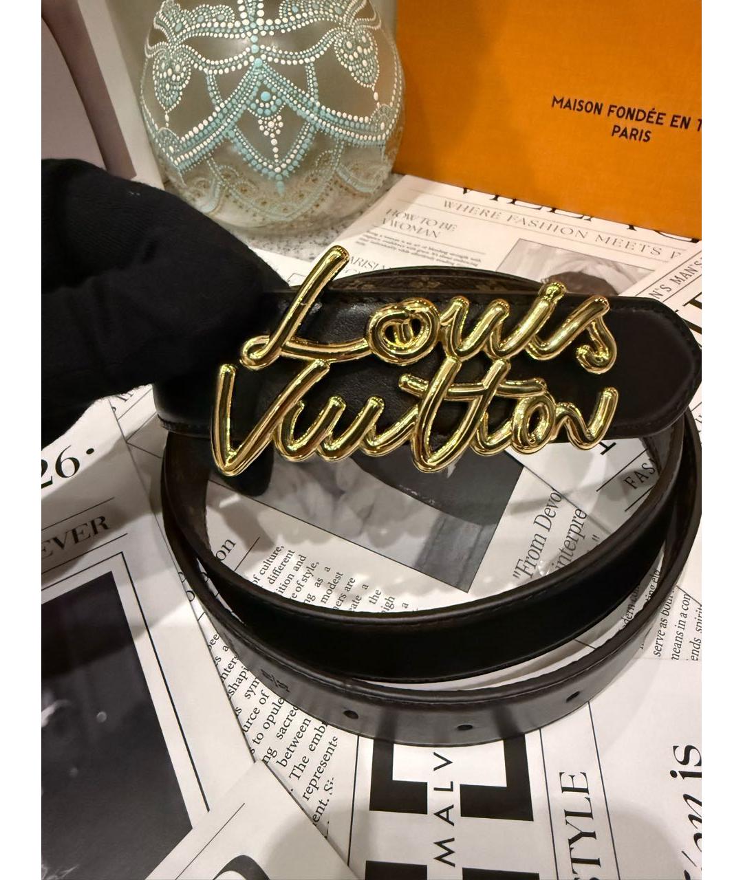 LOUIS VUITTON Черный кожаный ремень, фото 2