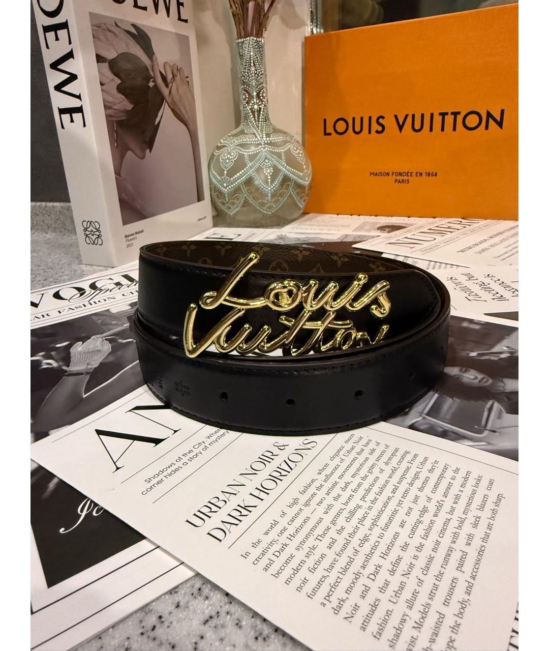 LOUIS VUITTON Черный кожаный ремень, фото 6