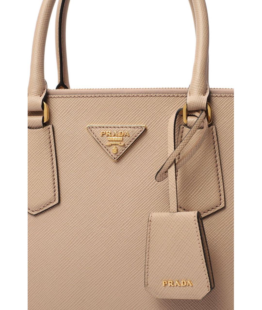 PRADA Бежевая кожаная сумка с короткими ручками, фото 5