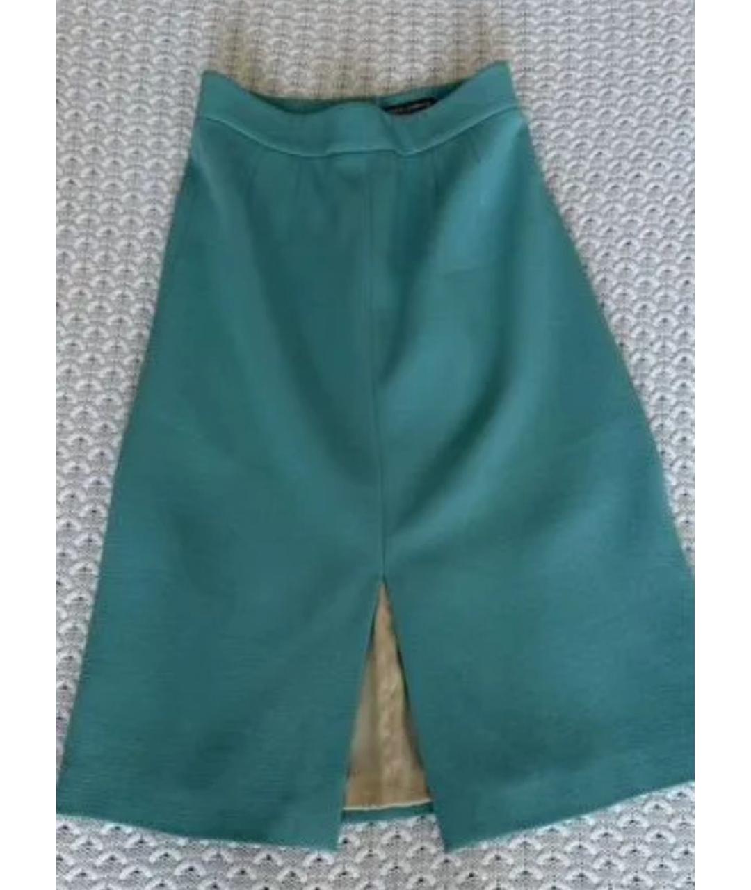 DOLCE&GABBANA Бирюзовая шерстяная юбка миди, фото 4