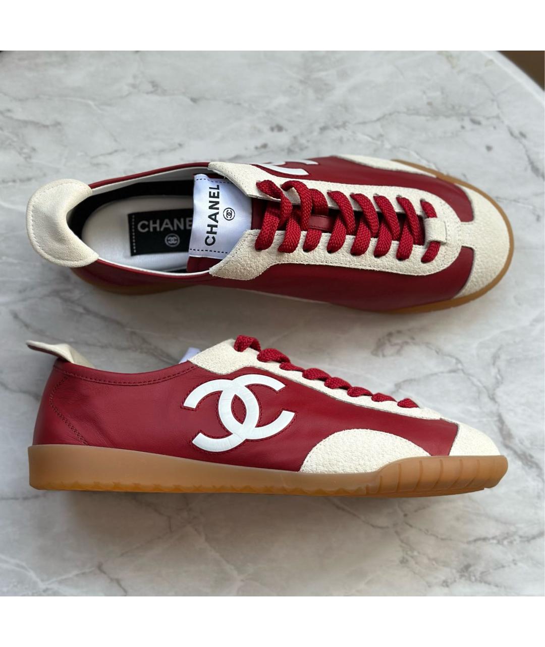 CHANEL Красные кожаные кеды, фото 2