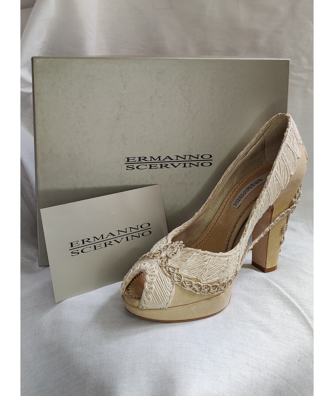 ERMANNO SCERVINO Бежевые кожаные туфли, фото 9