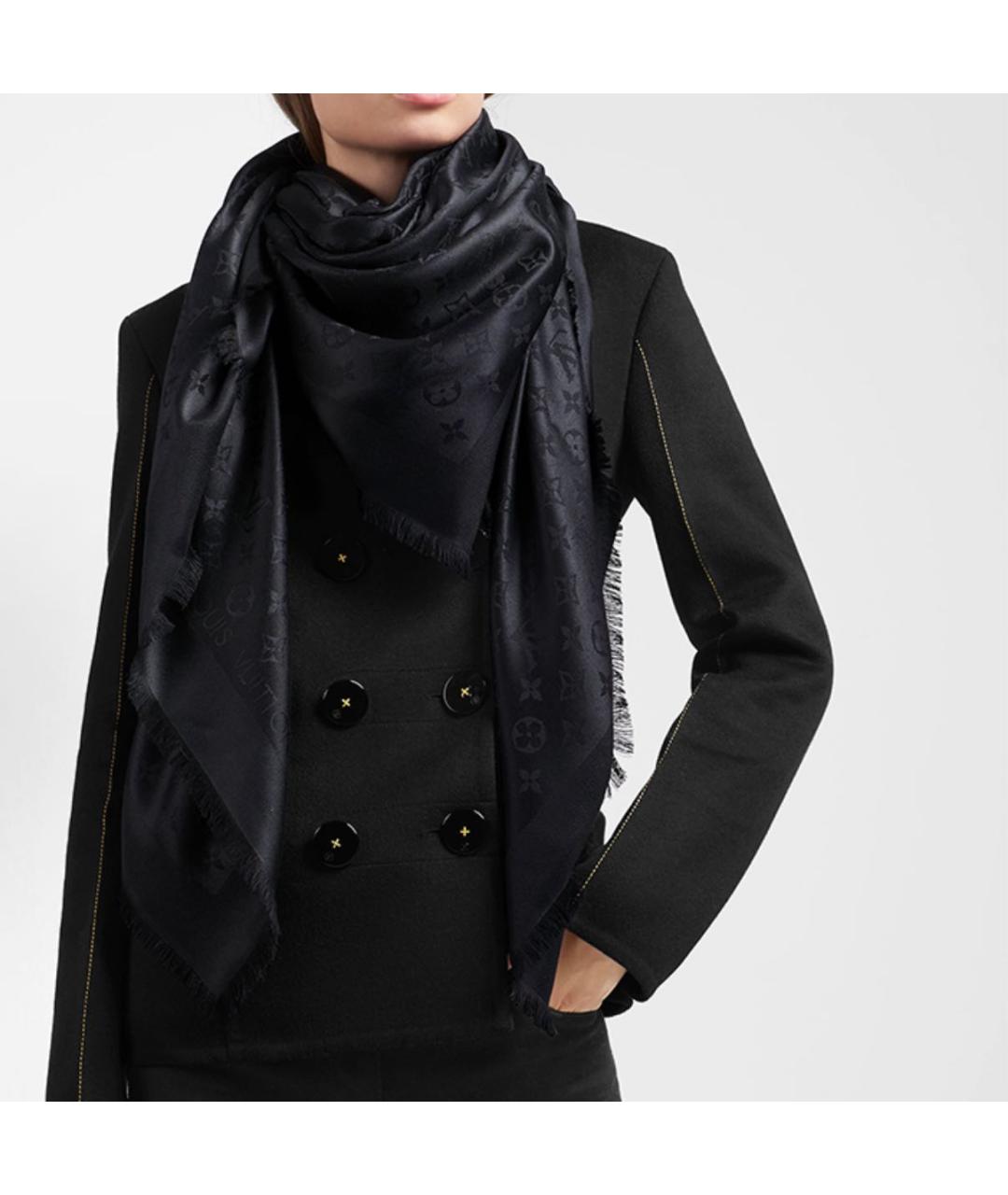 LOUIS VUITTON Черный шелковый платок, фото 4