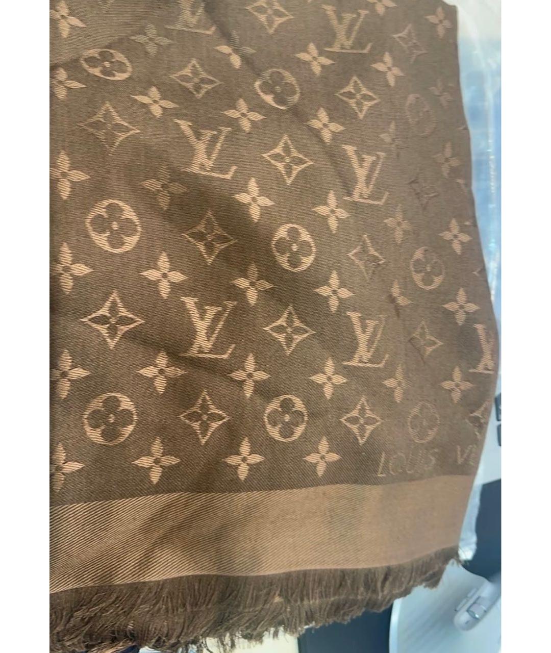 LOUIS VUITTON Коричневый шерстяной платок, фото 6