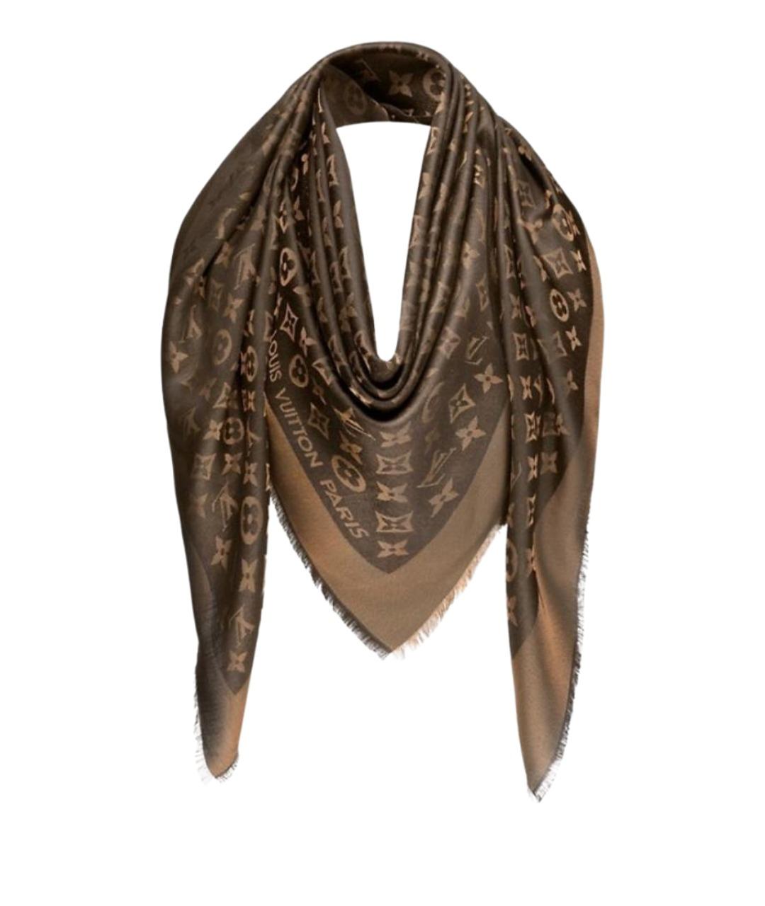 LOUIS VUITTON Коричневый шерстяной платок, фото 1