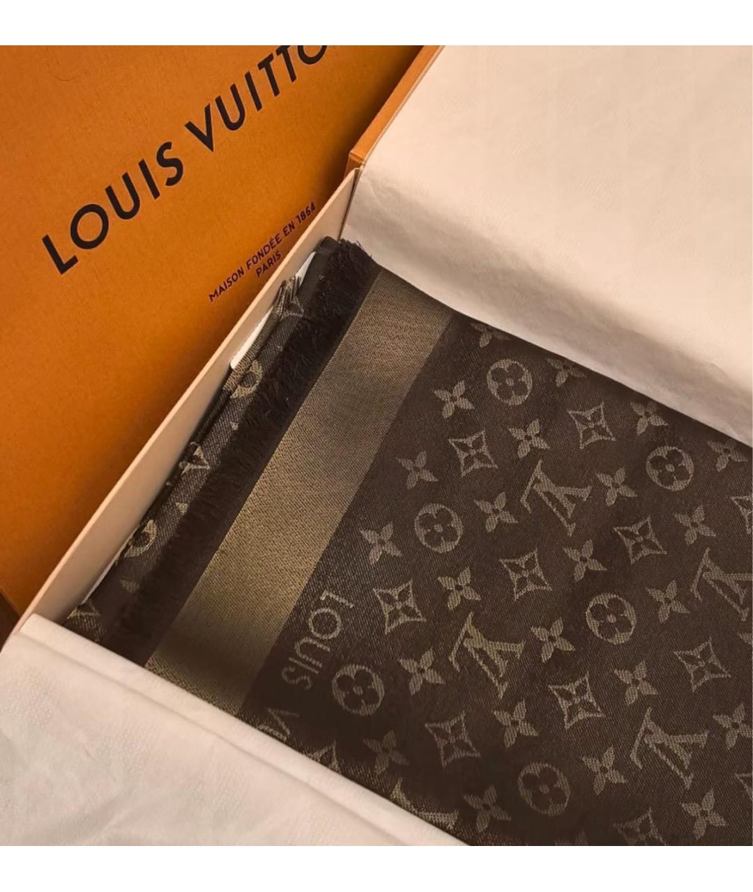 LOUIS VUITTON Коричневый шерстяной платок, фото 5