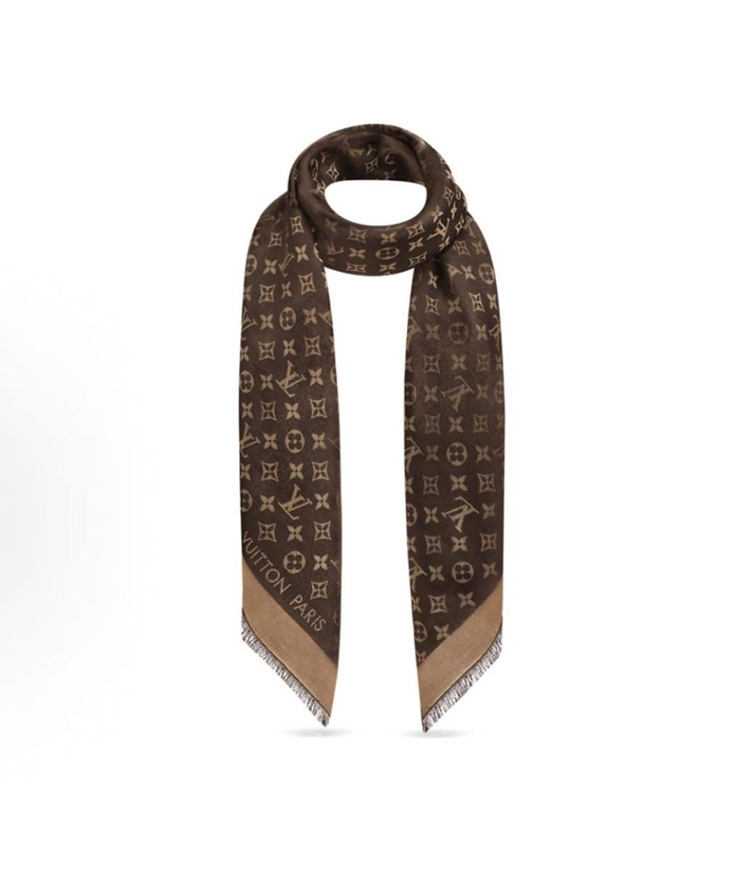 LOUIS VUITTON Коричневый шерстяной платок, фото 2