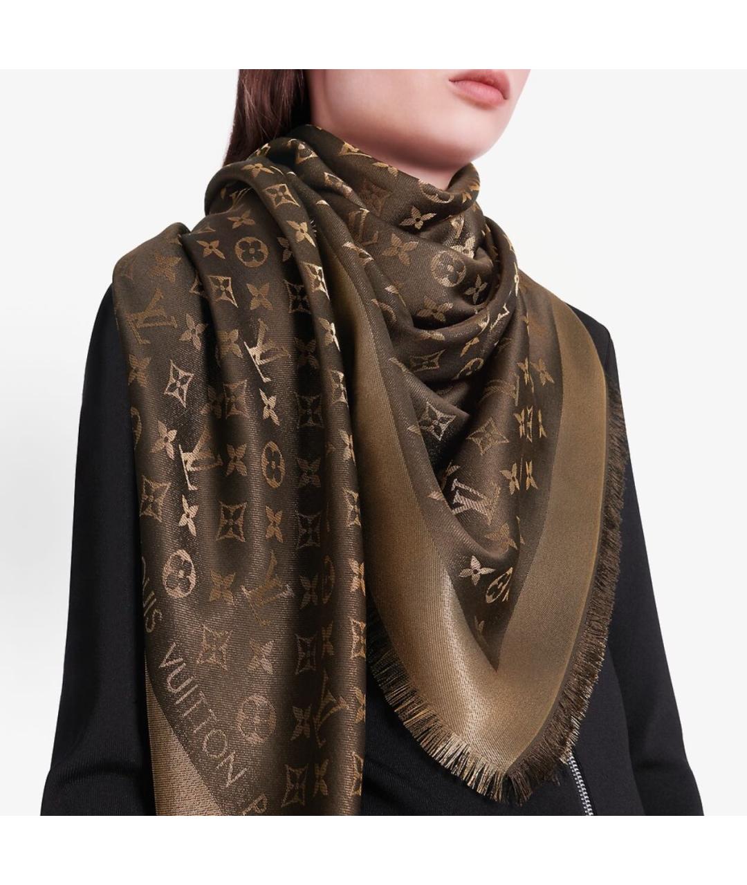 LOUIS VUITTON Коричневый шерстяной платок, фото 4