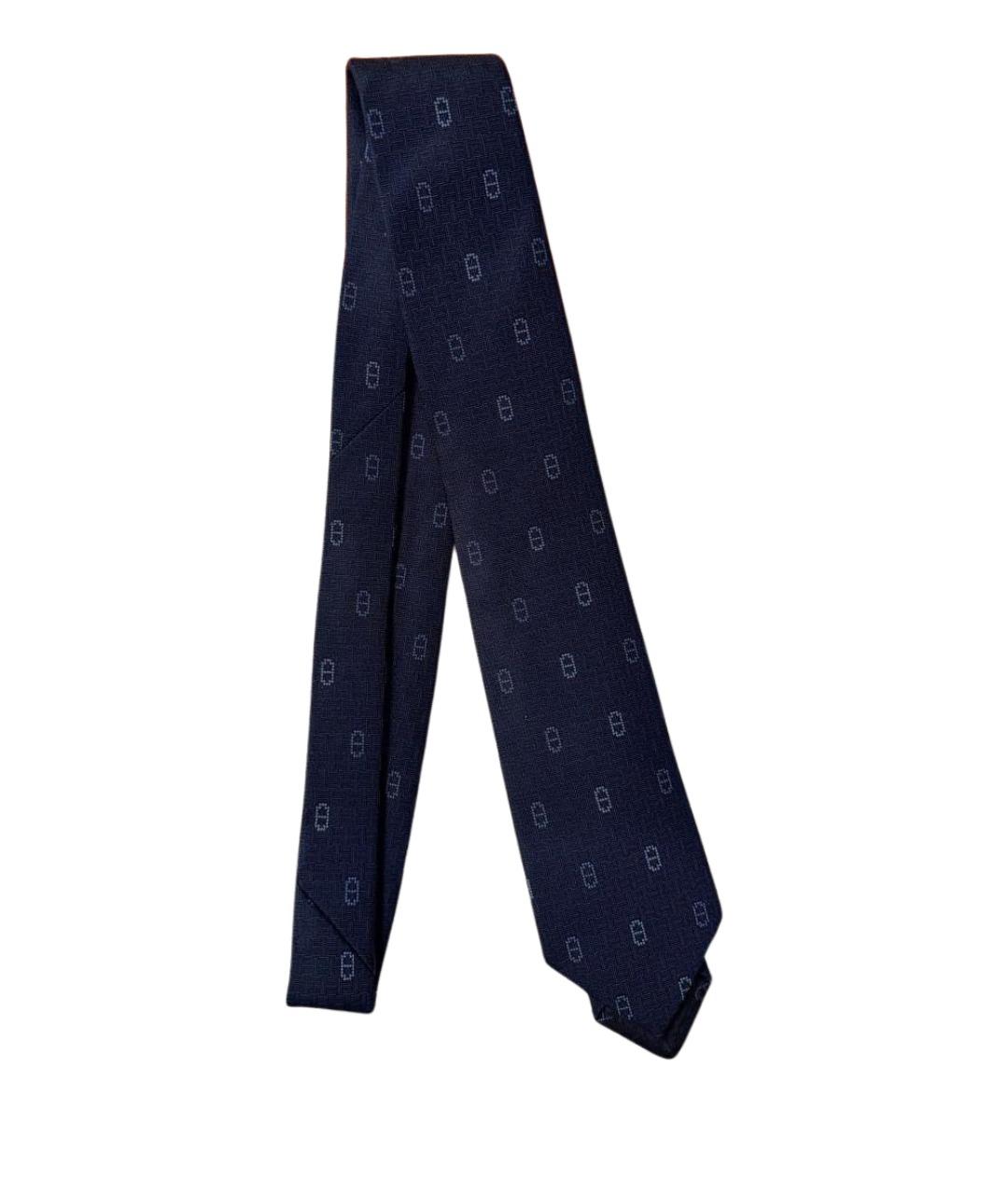 HERMES Темно-синий шелковый галстук, фото 1