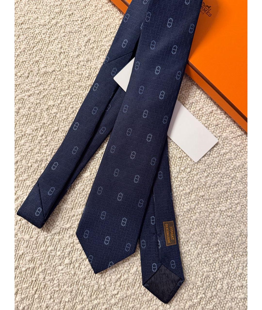 HERMES Темно-синий шелковый галстук, фото 2