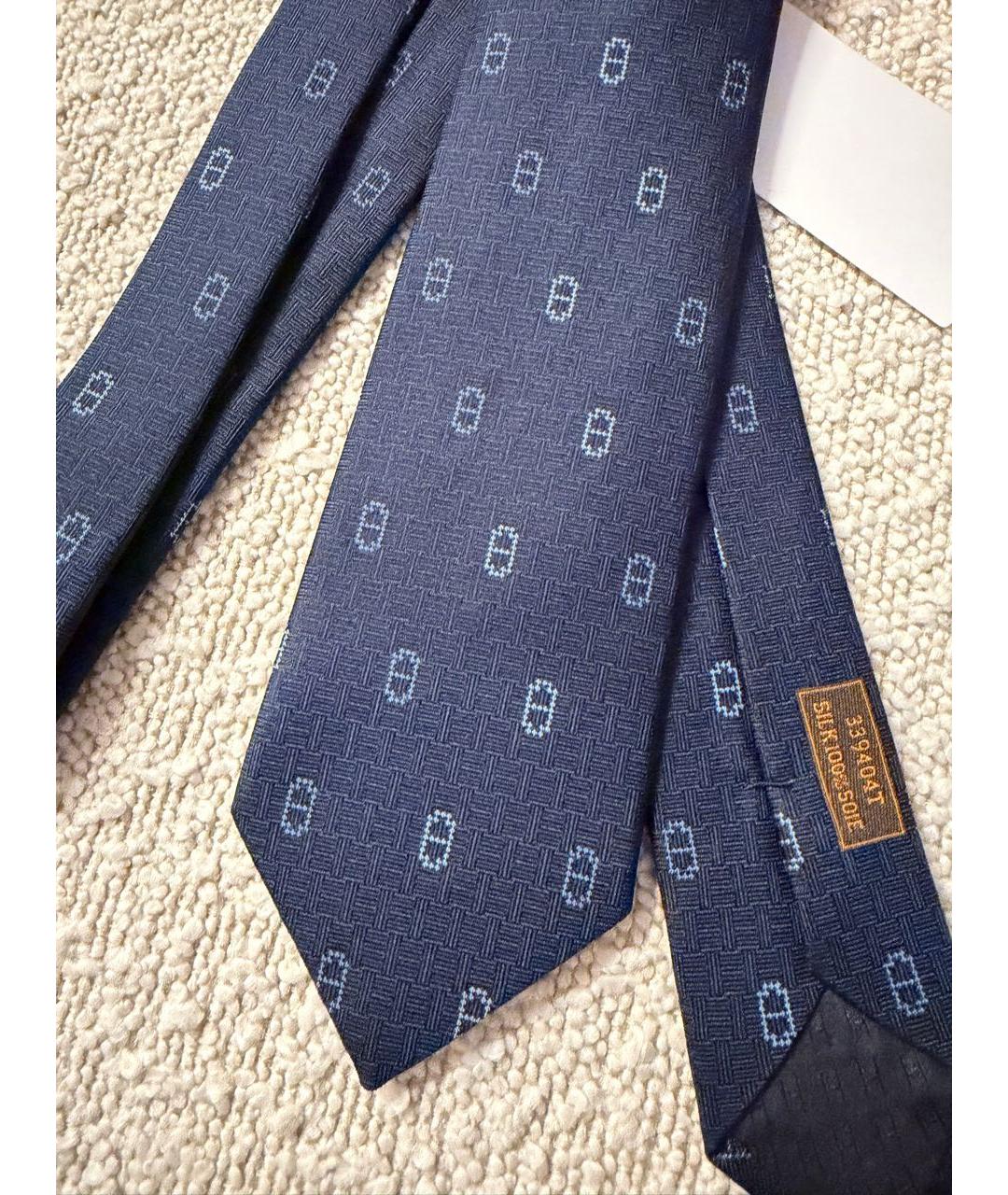 HERMES Темно-синий шелковый галстук, фото 3
