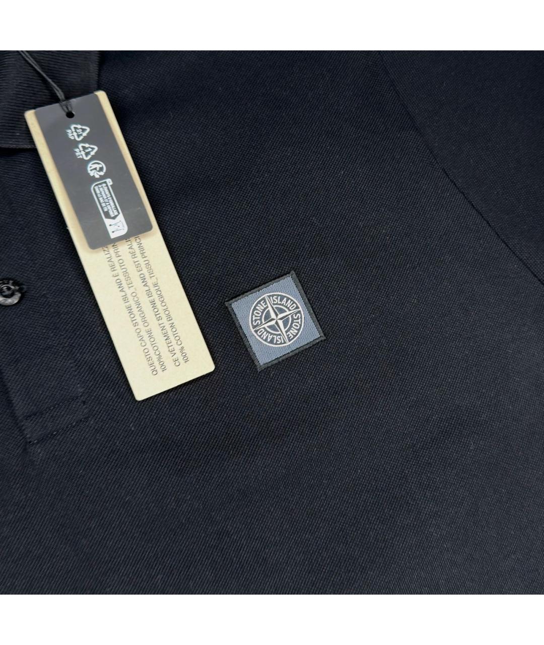 STONE ISLAND Черное хлопковое поло с коротким рукавом, фото 2