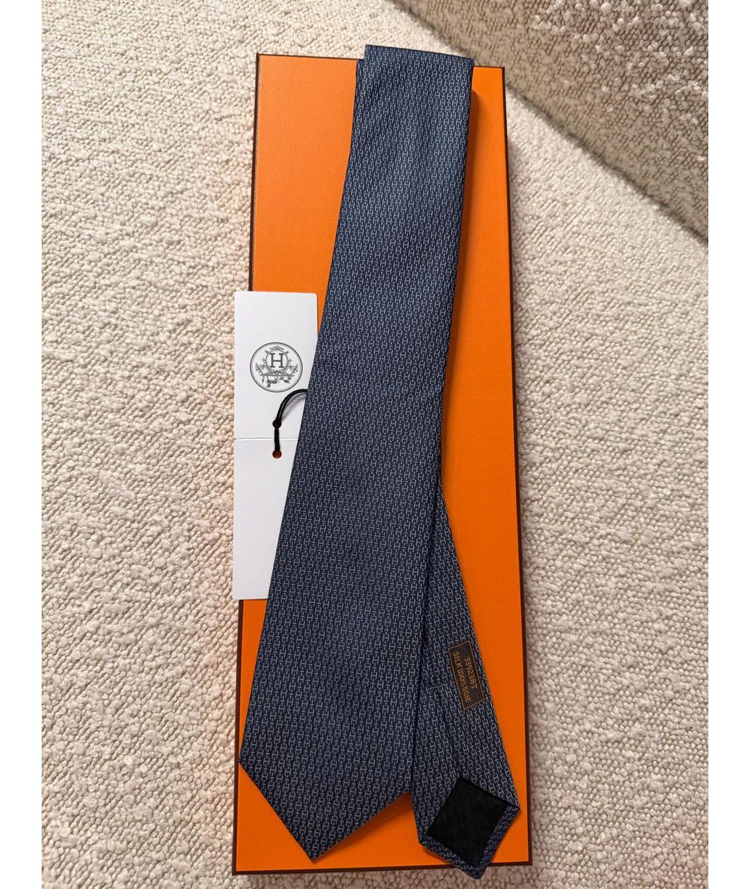 HERMES Темно-синий шелковый галстук, фото 5
