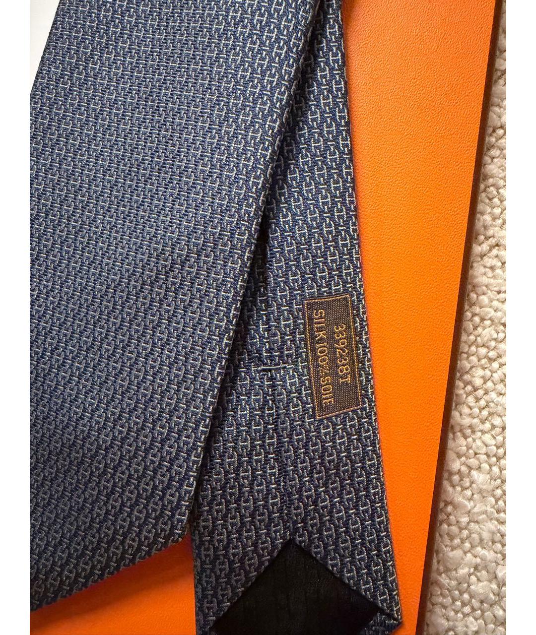 HERMES Темно-синий шелковый галстук, фото 4