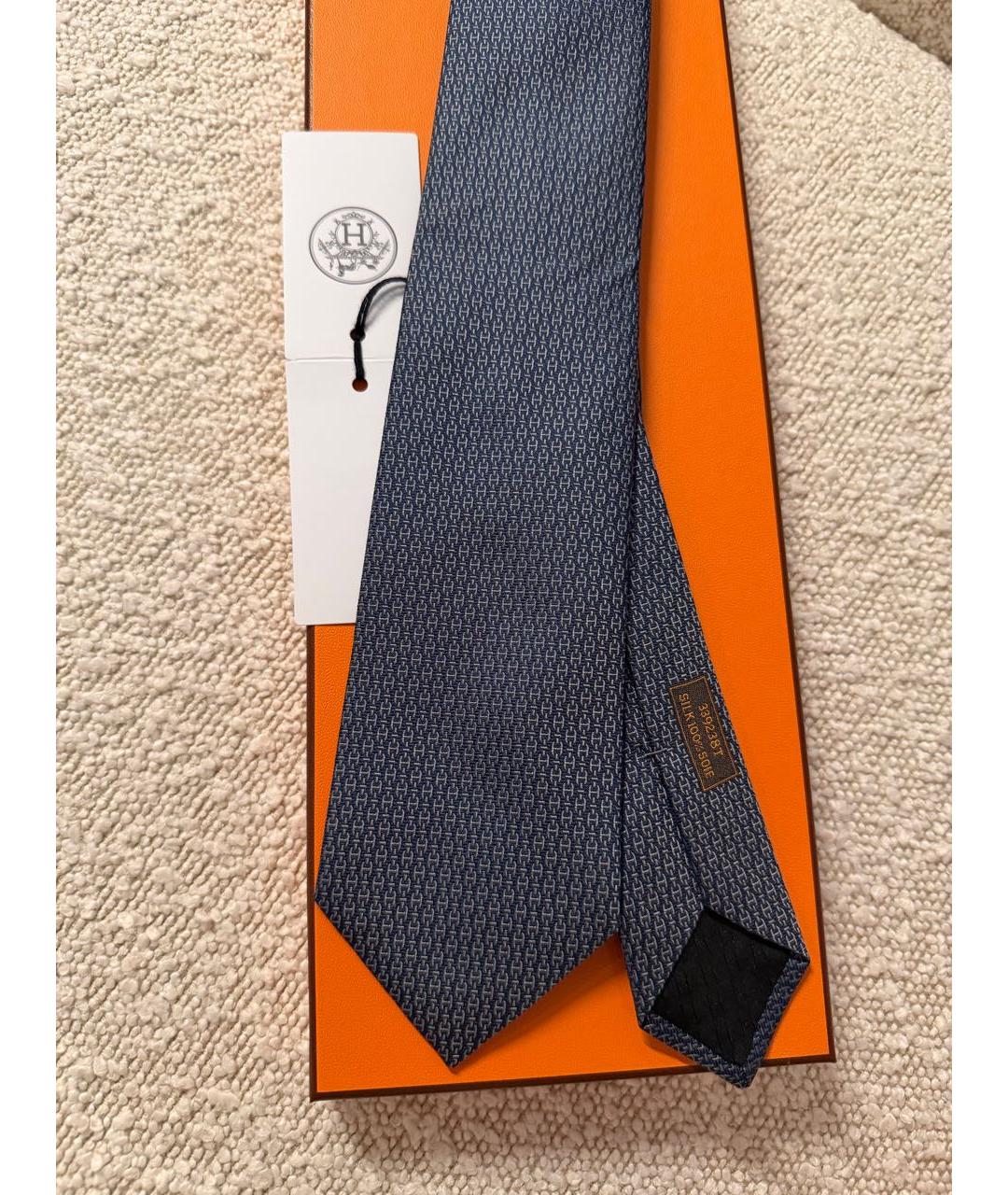 HERMES Темно-синий шелковый галстук, фото 2