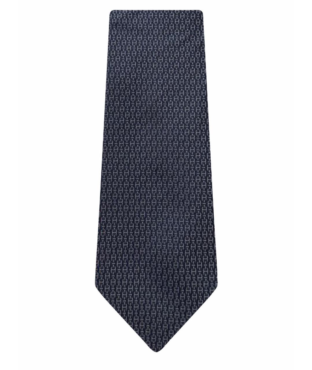 HERMES Темно-синий шелковый галстук, фото 1