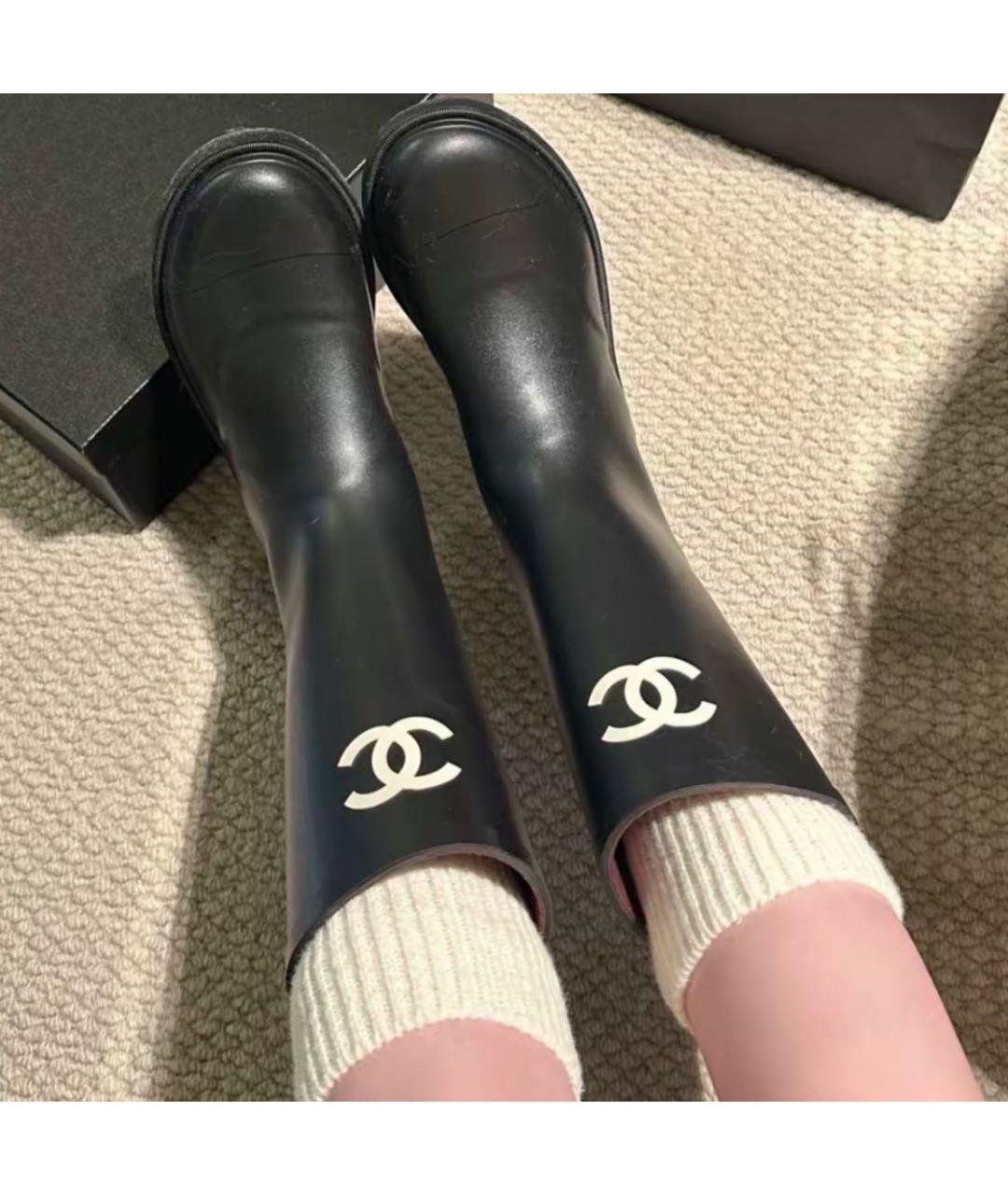 CHANEL Черные резиновые сапоги, фото 6