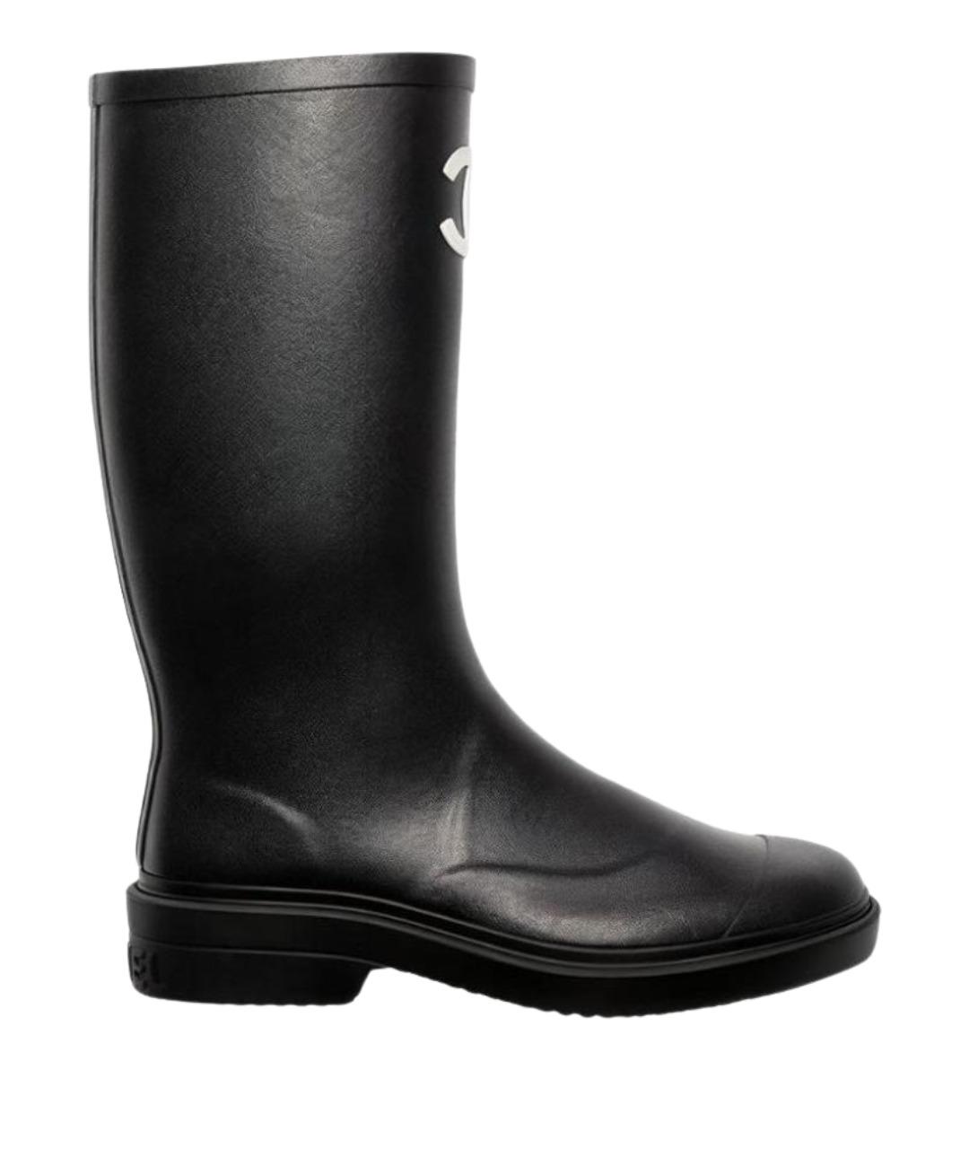 CHANEL Черные резиновые сапоги, фото 1