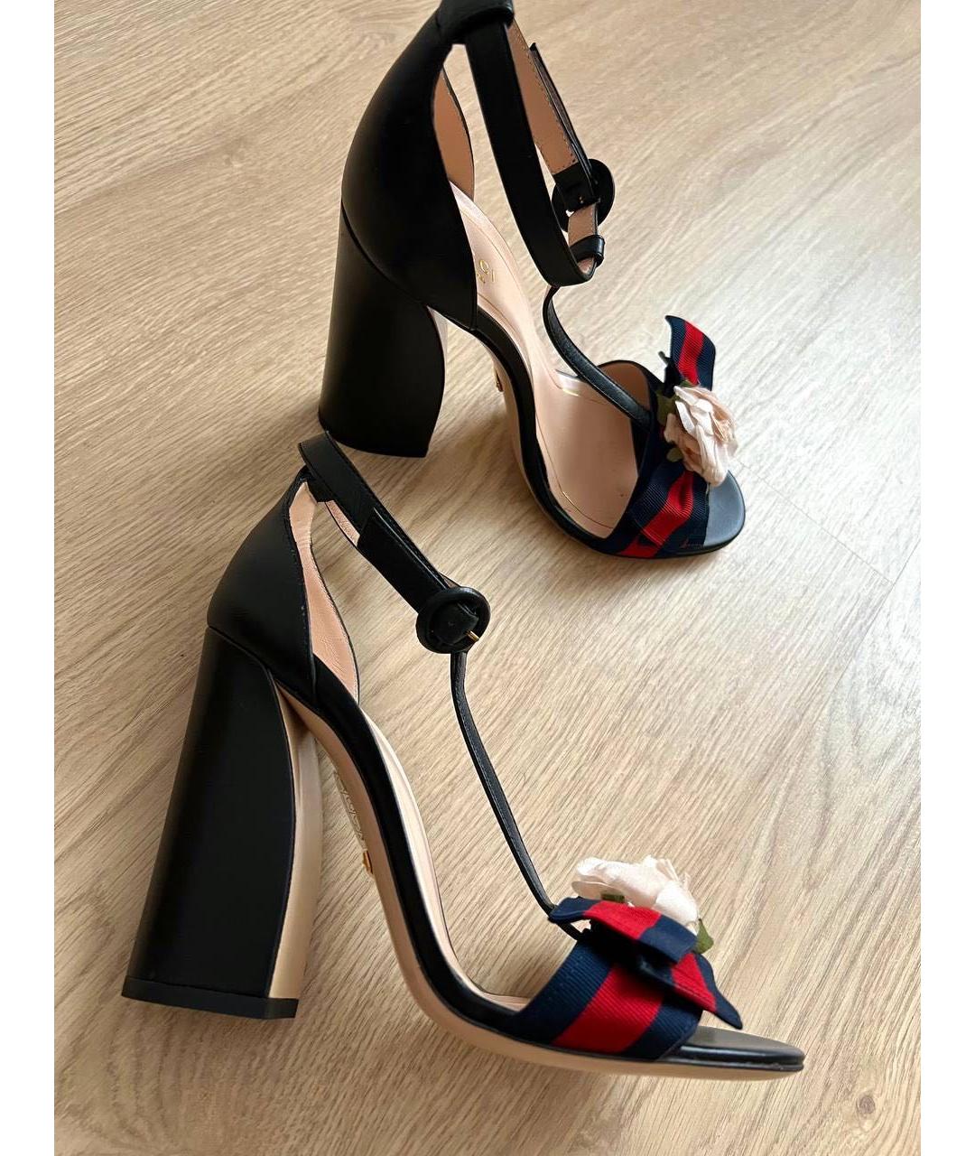 GUCCI Черные кожаные босоножки, фото 6