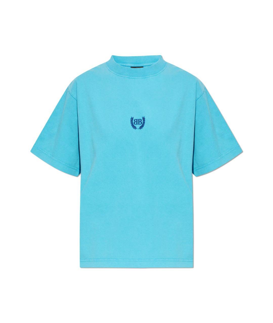 BALENCIAGA Голубая хлопковая футболка, фото 1