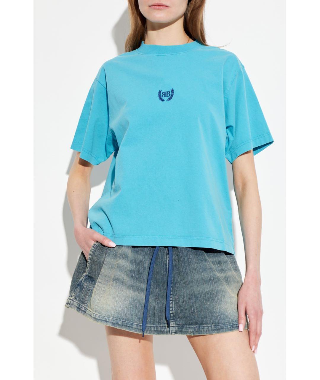 BALENCIAGA Голубая хлопковая футболка, фото 4