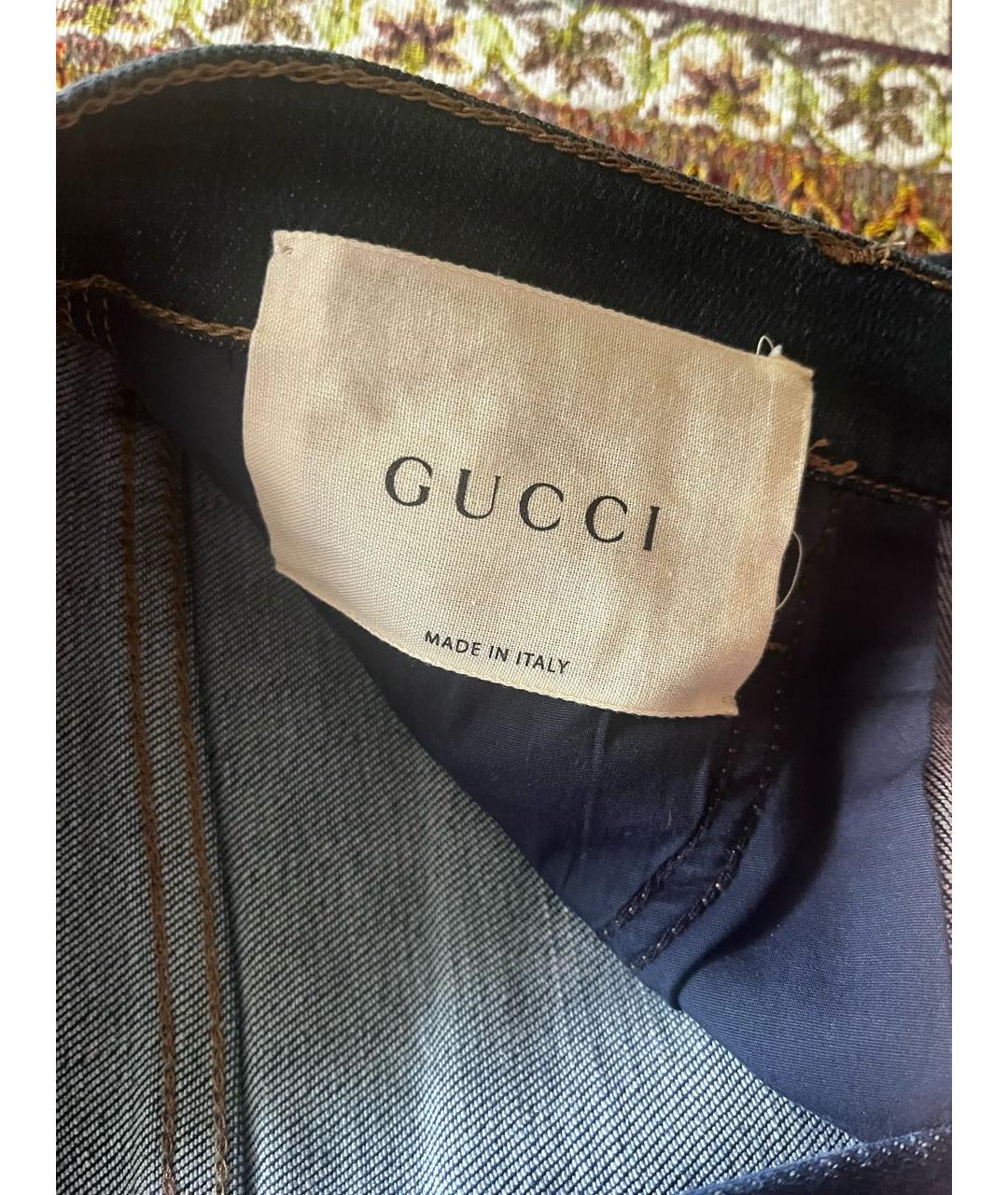 GUCCI Темно-синие хлопковые джинсы слим, фото 3