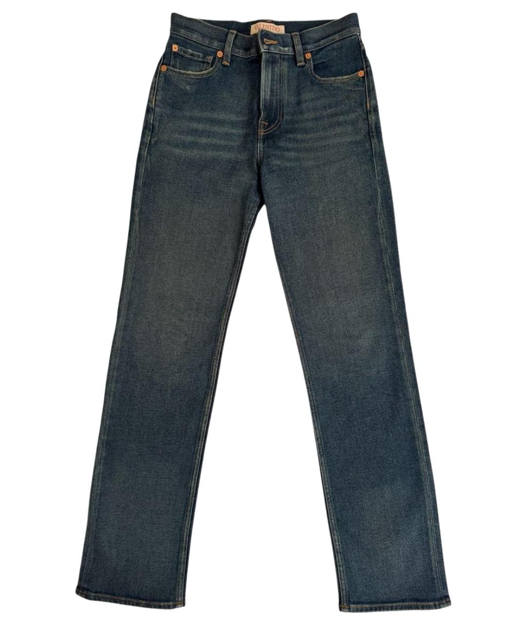 VALENTINO Синие хлопко-эластановые прямые джинсы, фото 1