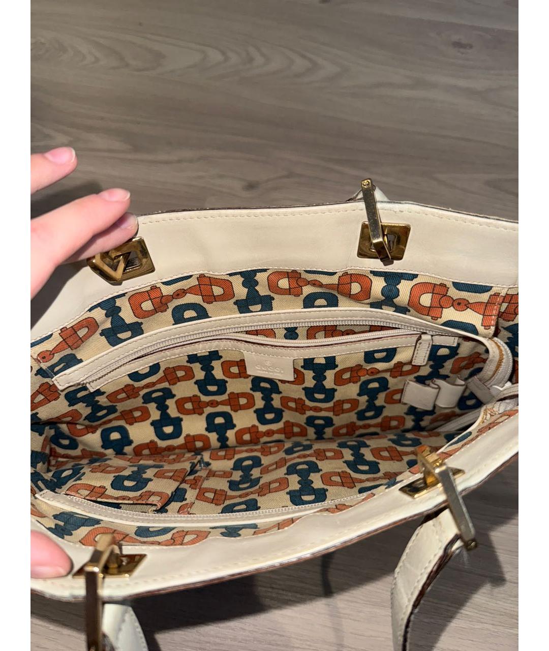 GUCCI Бежевая кожаная сумка тоут, фото 6