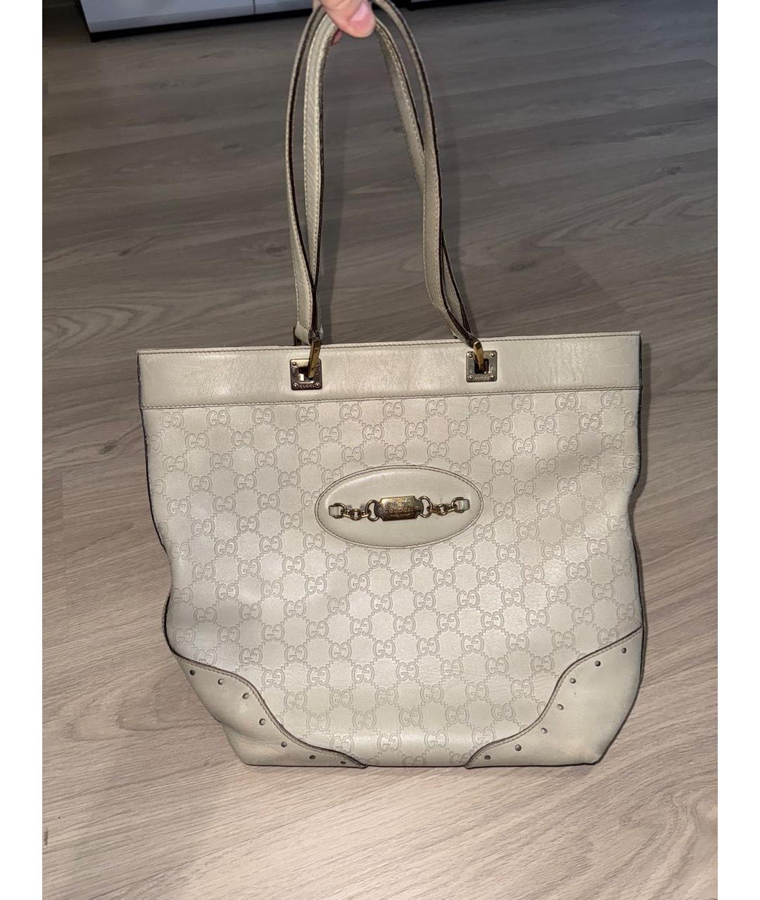 GUCCI Бежевая кожаная сумка тоут, фото 9