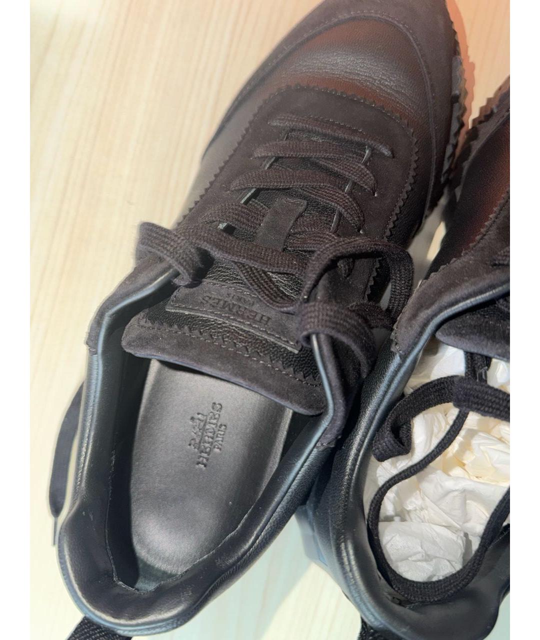 HERMES Черные кожаные низкие кроссовки / кеды, фото 3