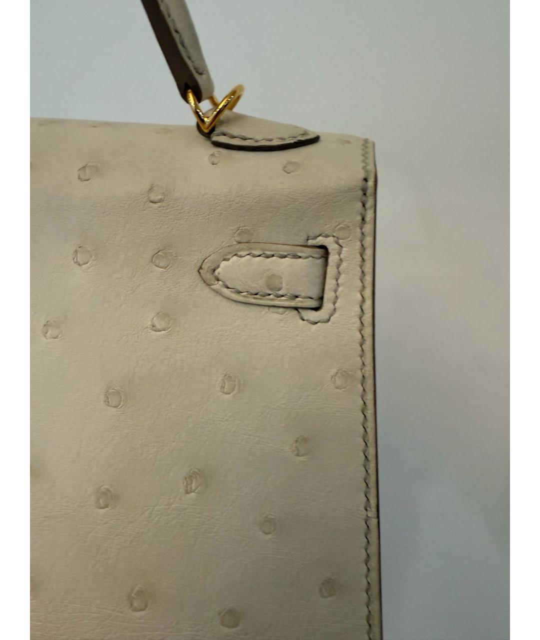 HERMES Бежевая сумка с короткими ручками из экзотической кожи, фото 4