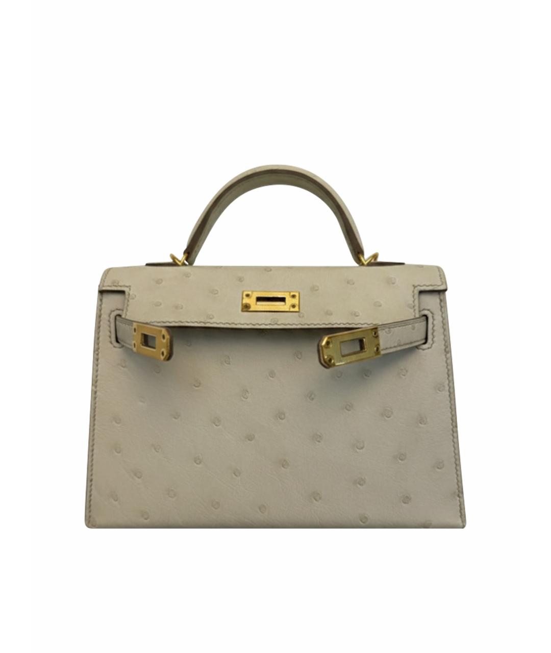 HERMES Бежевая сумка с короткими ручками из экзотической кожи, фото 1