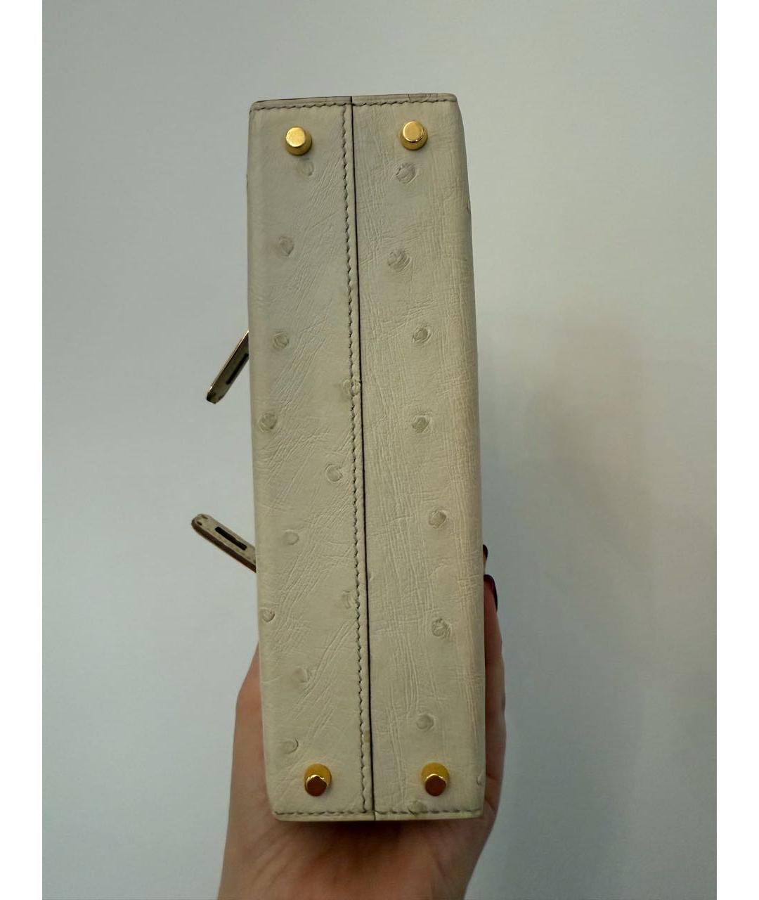 HERMES Бежевая сумка с короткими ручками из экзотической кожи, фото 3