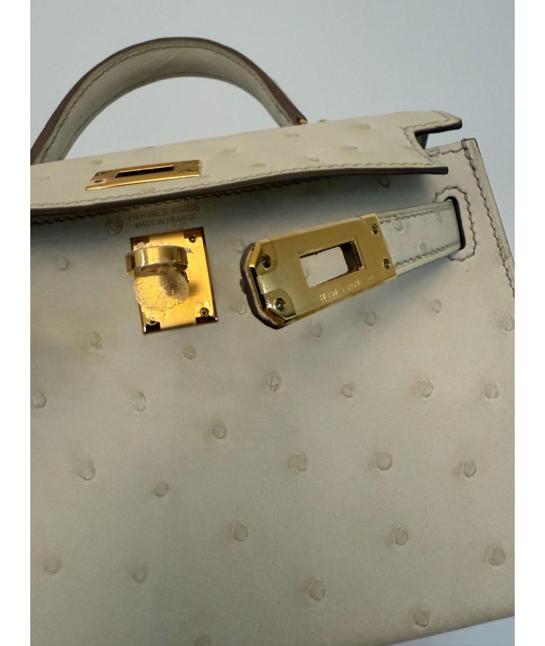 HERMES Бежевая сумка с короткими ручками из экзотической кожи, фото 5