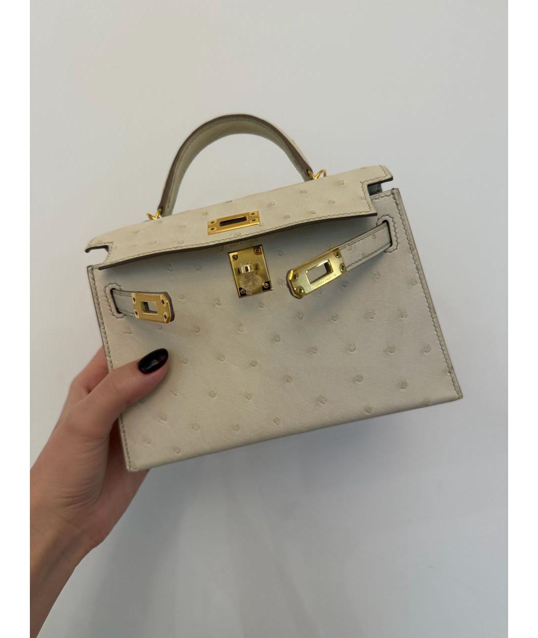 HERMES Бежевая сумка с короткими ручками из экзотической кожи, фото 6