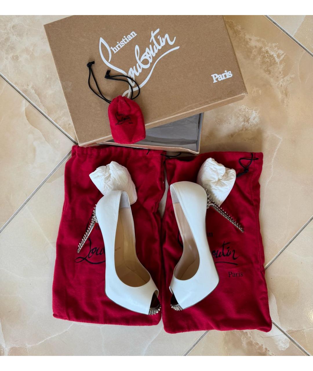 CHRISTIAN LOUBOUTIN Белые кожаные туфли, фото 8