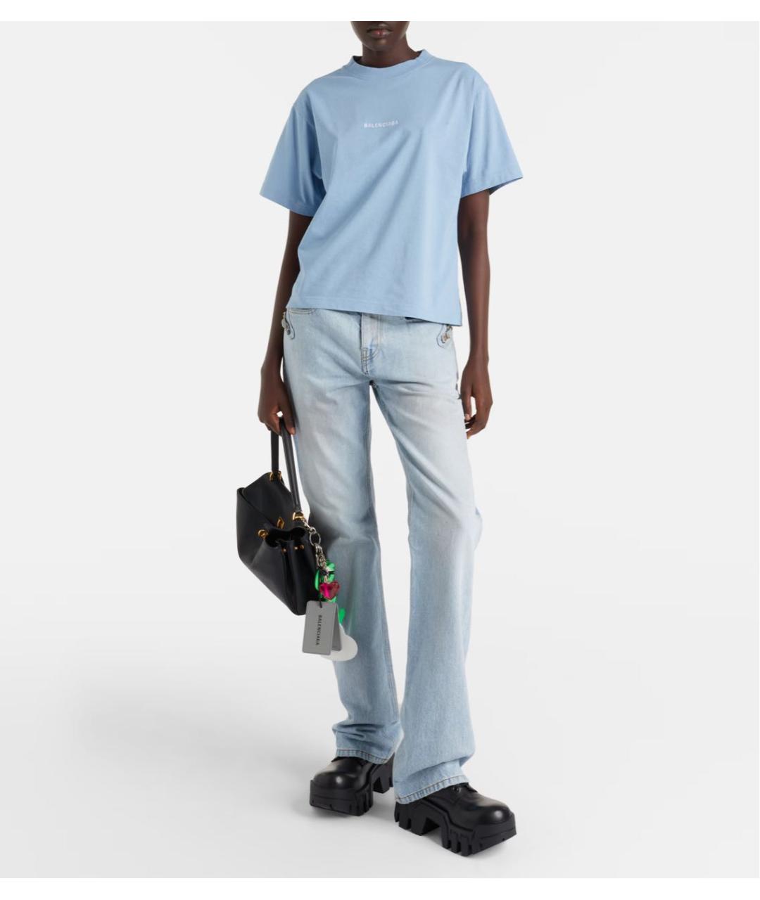 BALENCIAGA Голубая хлопковая футболка, фото 6