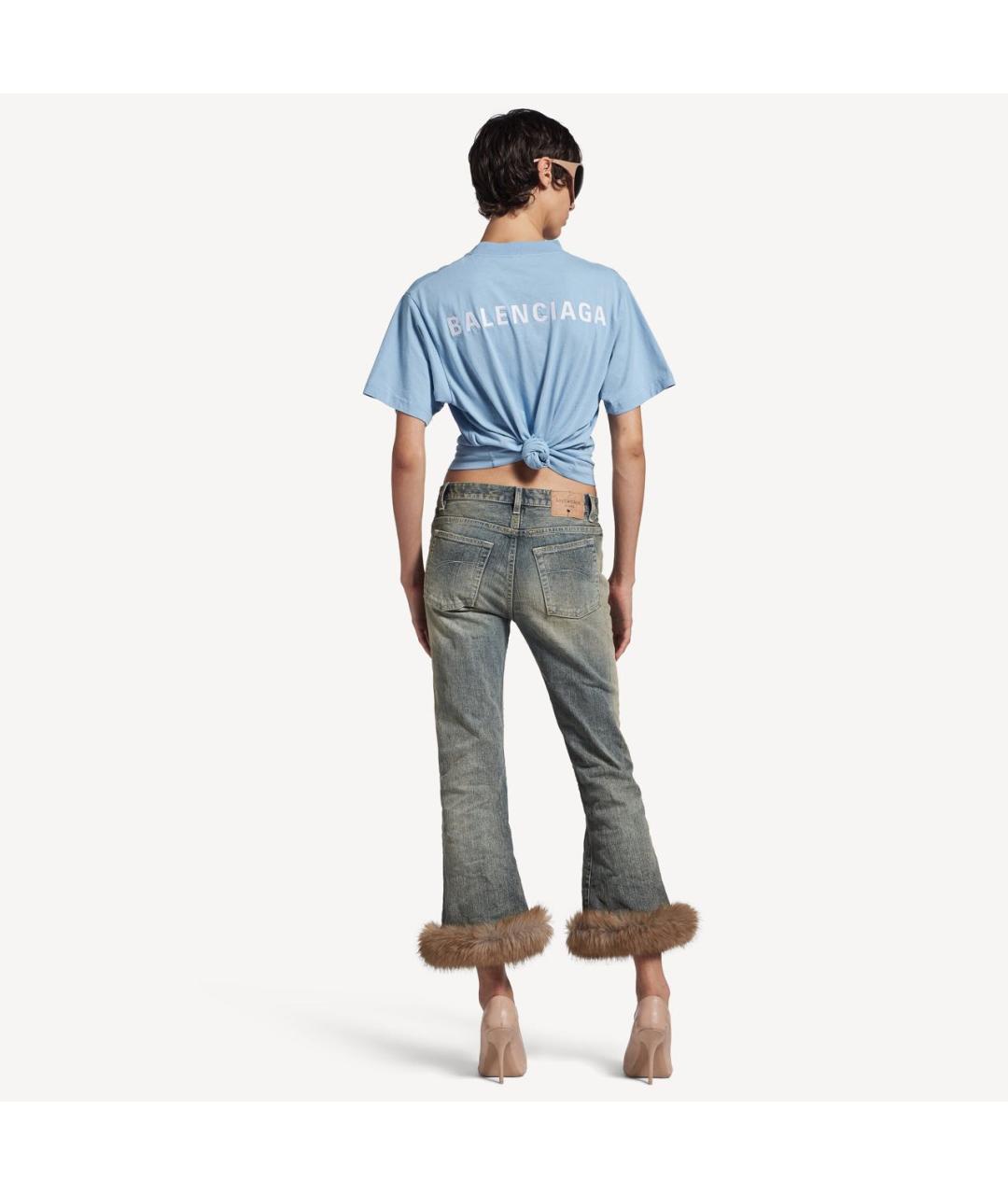 BALENCIAGA Голубая хлопковая футболка, фото 3