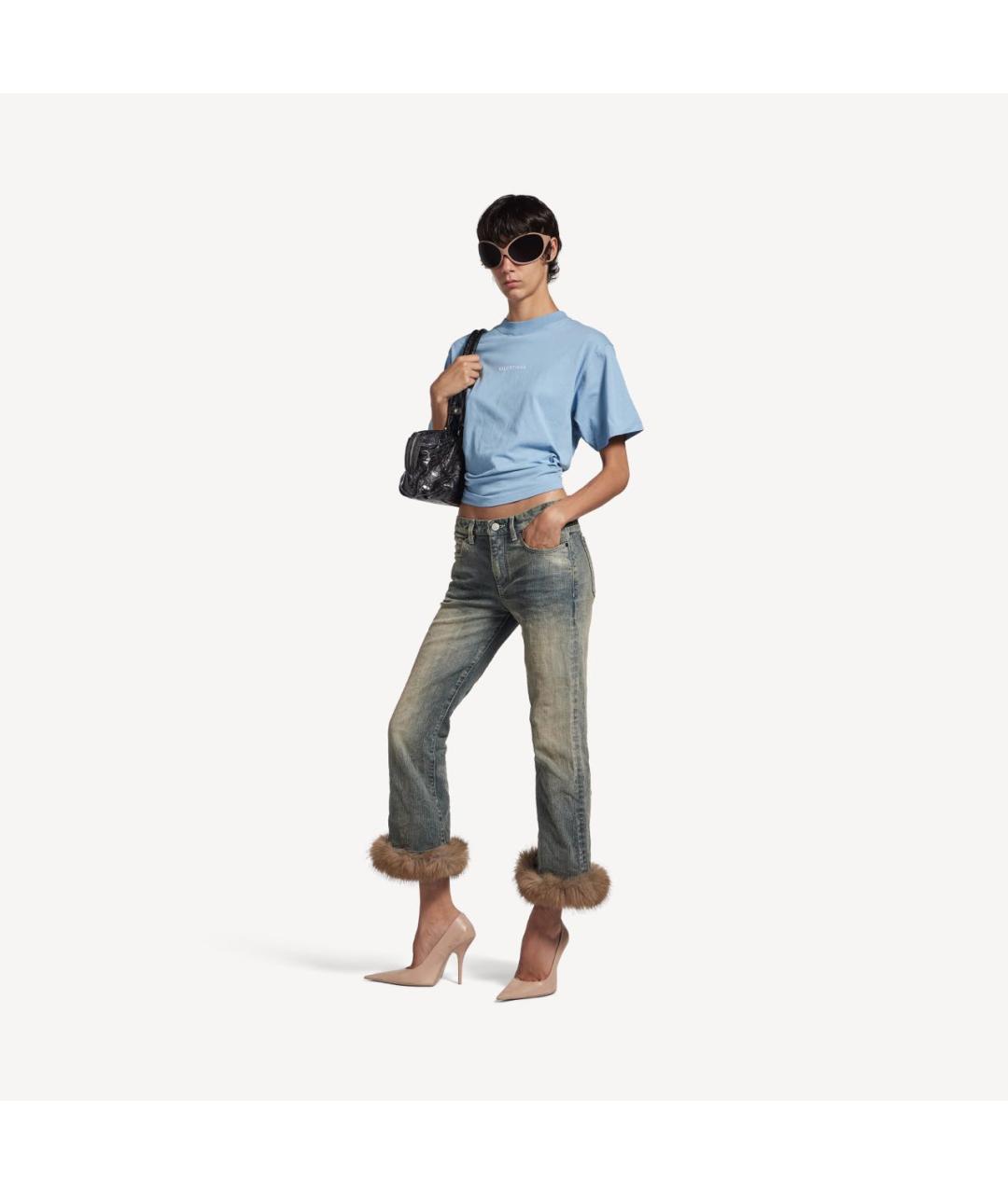 BALENCIAGA Голубая хлопковая футболка, фото 2