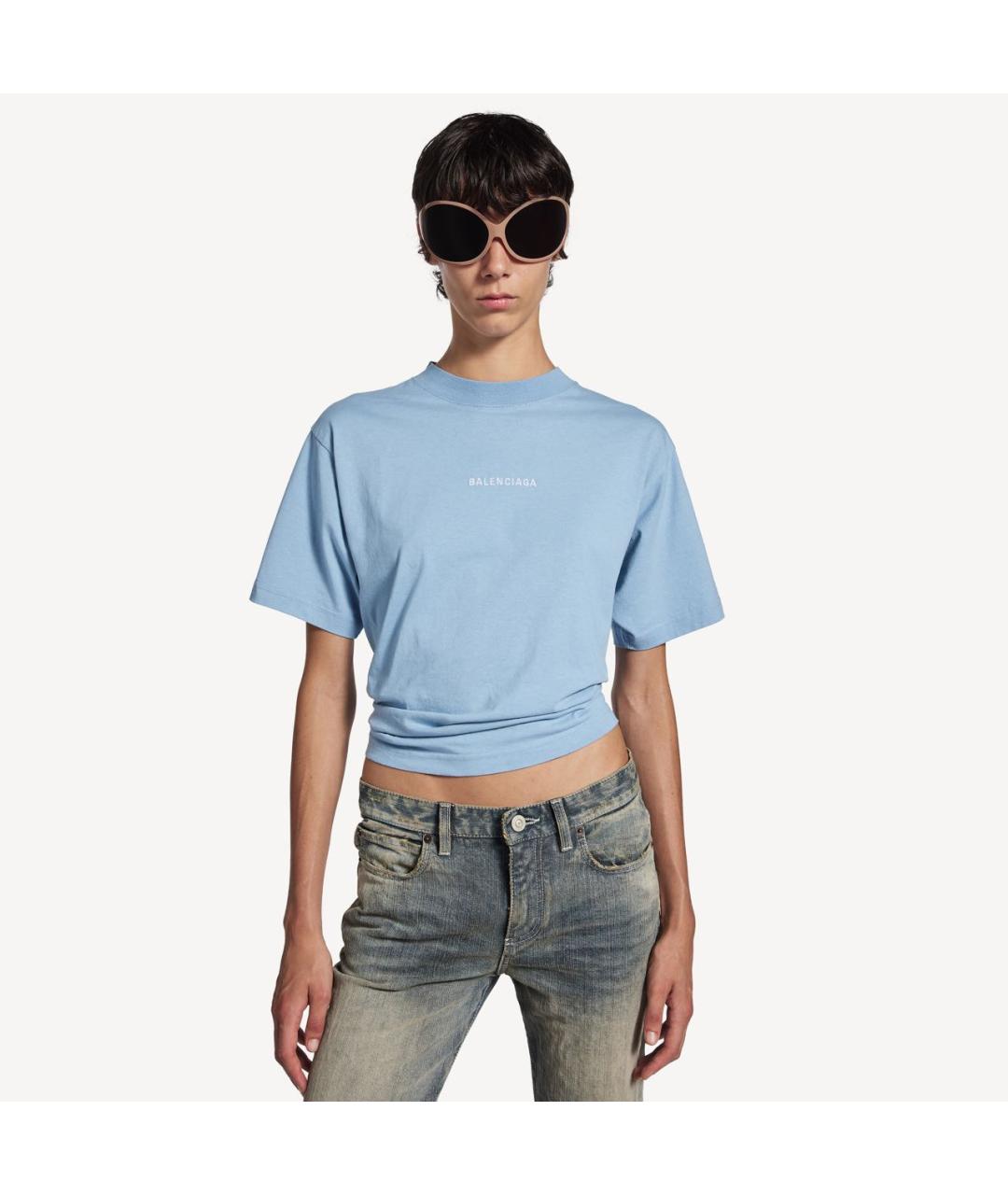 BALENCIAGA Голубая хлопковая футболка, фото 5