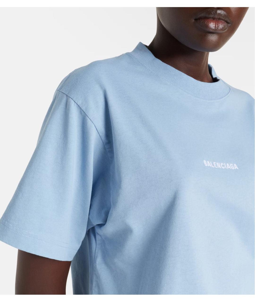 BALENCIAGA Голубая хлопковая футболка, фото 7